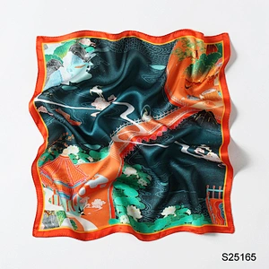Fashion Square Scarf For Women Hijab Stylish Girls Bag Scarf Custom Professional Silk Satin Tree Pattern Scarf