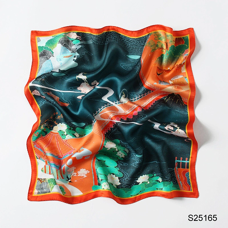 Fashion Square Scarf For Women Hijab Stylish Girls Bag Scarf Custom Professional Silk Satin Tree Pattern Scarf