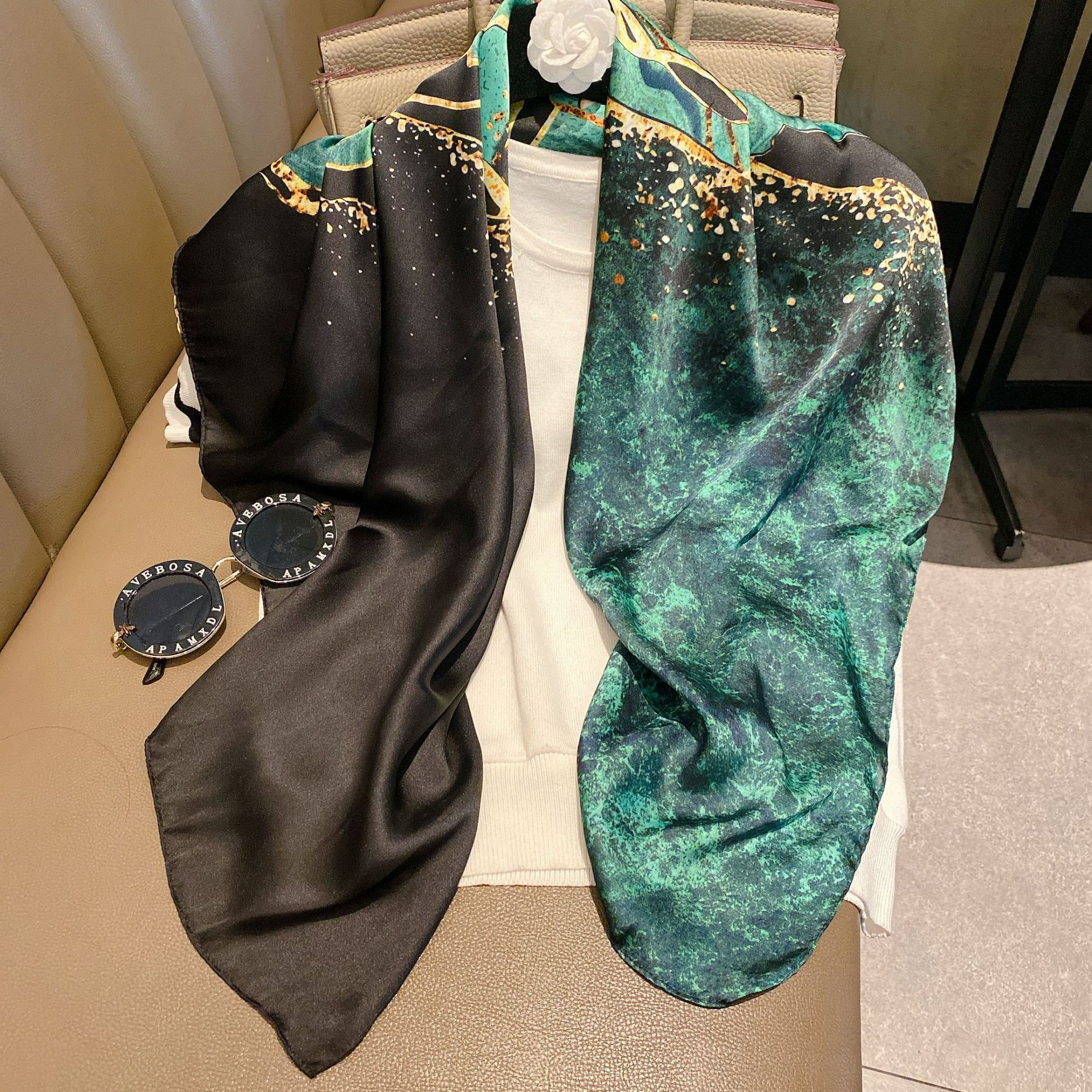 wholesale high quality women 90X90cm square imitated silk satin digital print scarf