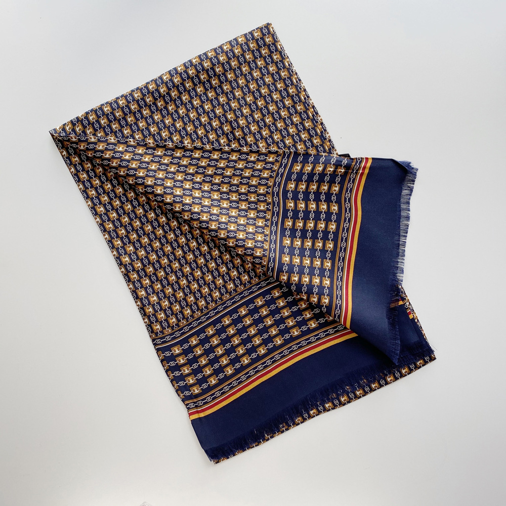High Quality Custom Logo Printed Silk Satin Scarf 160x25cm Men Double-layer 100 Pure Silk Long Scarves