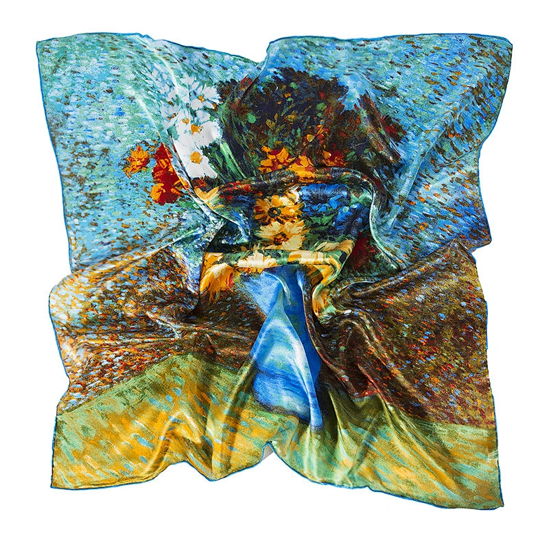 custom digital printing square silk satin scarves women 100% mulberry silk scarf