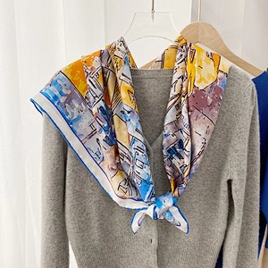 Wholesale silk scarf custom printing logo women 90*90cm large square twill silk scarf shawl silk scarves