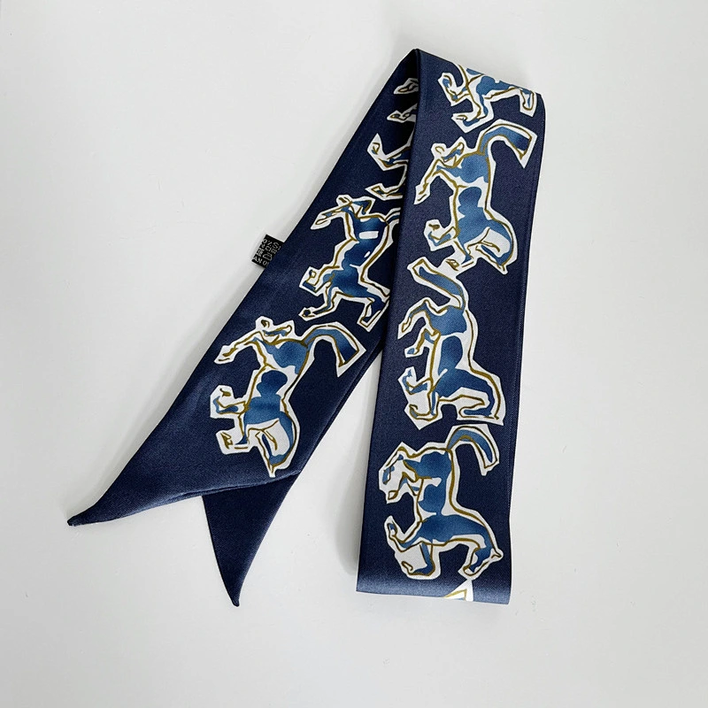 Custom Print Hair silk narrow ribbon two edge satin silk ribbon Custom Printing Twill Scarf for Girl