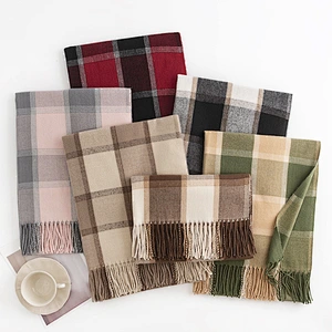 New Designer Warm Soft Pashmina Neck Scarves Shawl Blanket Ladies Plaid Tassel Cashmere Winter Scarf for Women