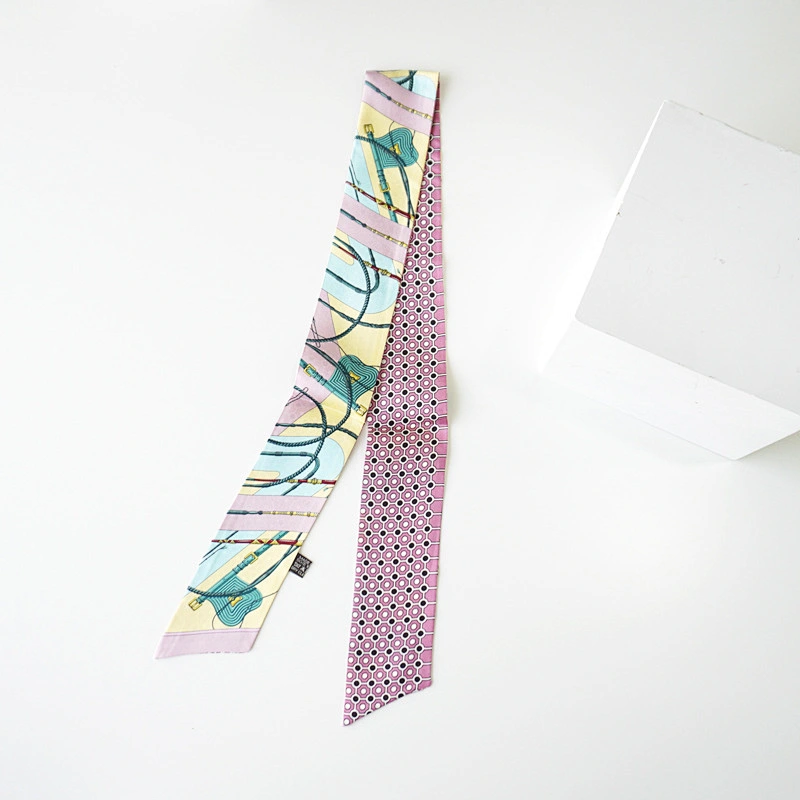 Custom Printed Short Silk Edge Scarves Tote Bag Twillies Skinny Scarf for Women Handbag Scarf
