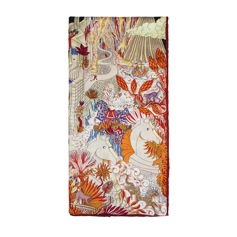 Wholesale Double Sided Digital Printing Silk Wool Blend Scarf Customized  Printed Head Accessories Square Satin Scarf