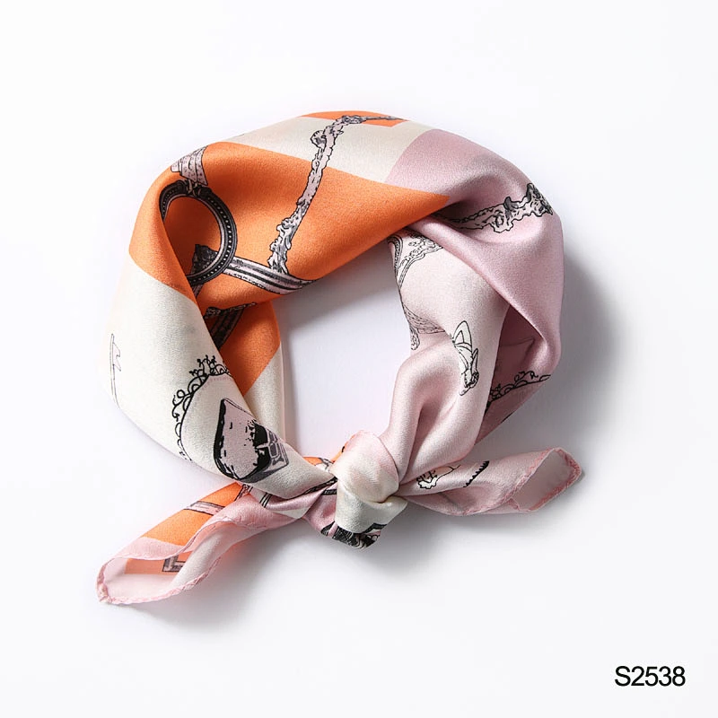 Custom high quality women 53X53cm square silk satin twill digital print scarf