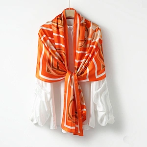 Custom logo design digital print stylish long scarves square silk satin shawl scarf for women