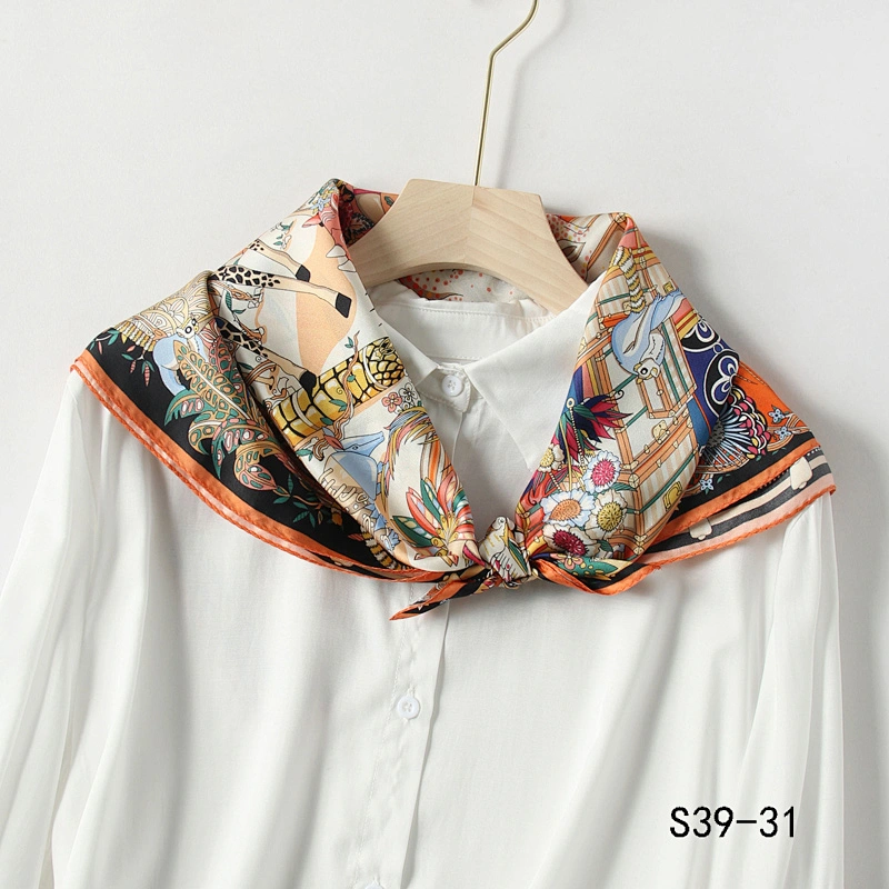 Custom Digital Printing Luxury Woman Big Polyester recycled  Scarf Custom Printed Personalized Square polyester Satin headScarf