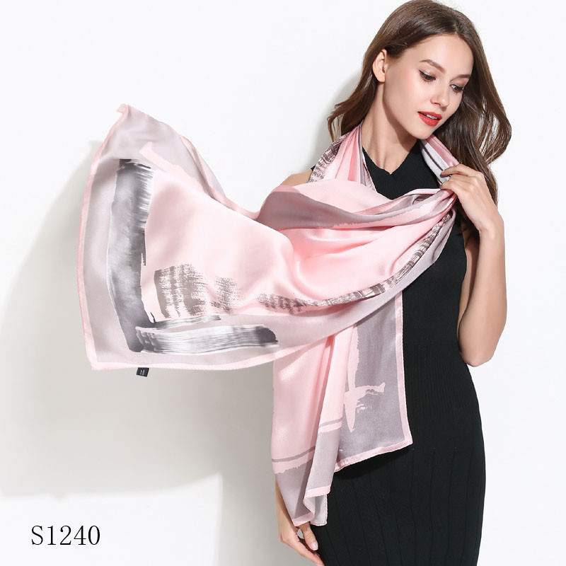 Wholesale Luxury Natural Real Silk Long Shawl For Women Print Neckscarf Head Scarf Foulard Femme 180X70cm