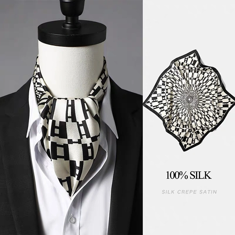 21inch  Luxury Square Silk Scarf Custom Printing Spring Summer Silk Neck Scarfs For Men