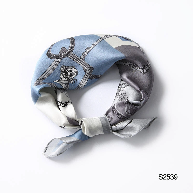 Custom high quality women 53X53cm square silk satin twill digital print scarf
