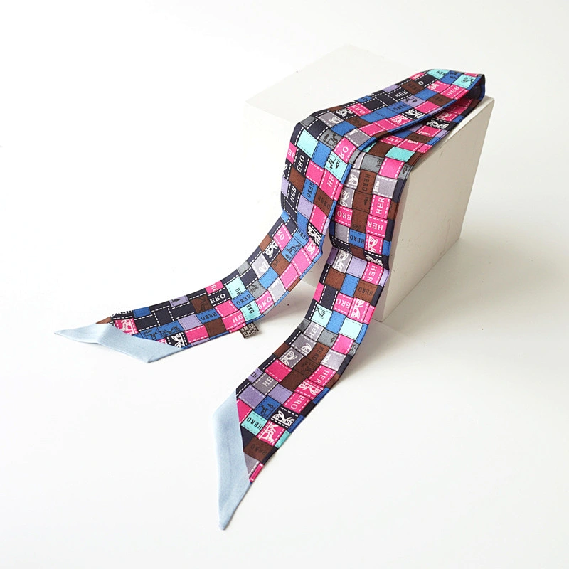 Custom Printed Short Silk Edge Scarves Tote Bag Twillies Skinny Scarf for Women Handbag Scarf