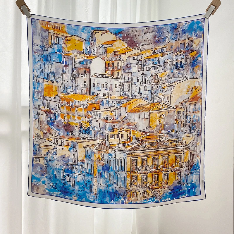 Wholesale silk scarf custom printing logo women 90*90cm large square twill silk scarf shawl silk scarves
