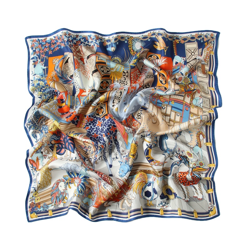 Custom Logo Digital Print 70*70cm 100 pure silk Satin Neck Scarves Square Stain Silk Scarf For Women