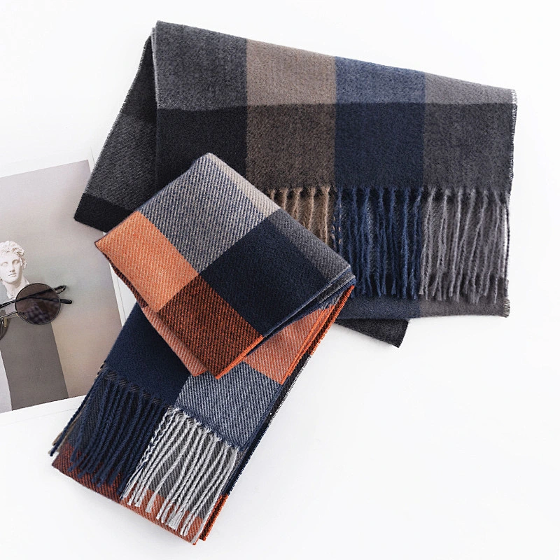Custom Check Scarves Tassel Long Shawls Winter Imitation Cashmere Scarf Other Scarves for Men