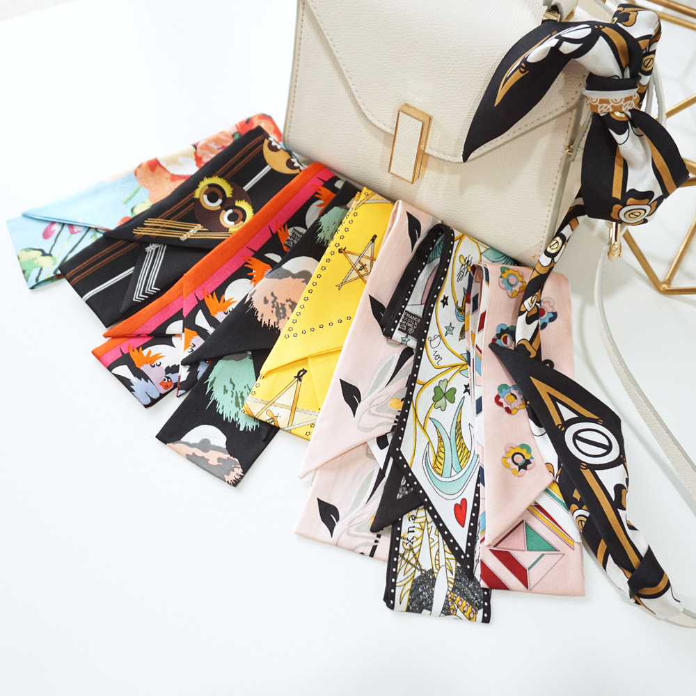 Customize designer skinny handbag twillies silky edge scarves scarf silk Narrow Tote Bag women