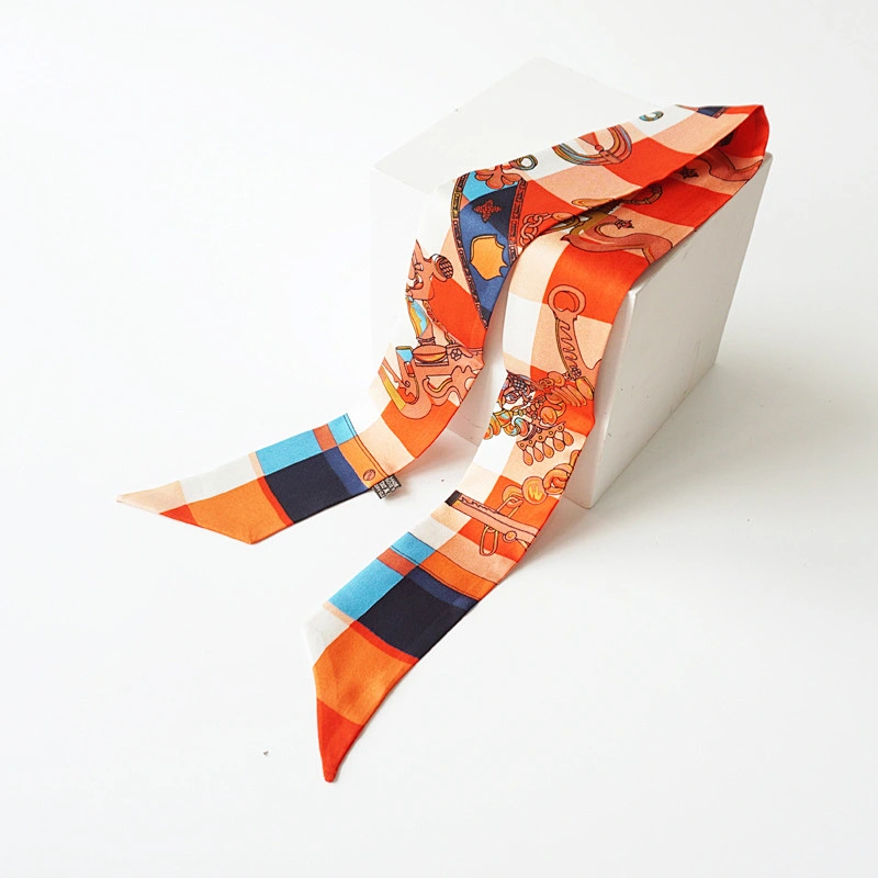 Custom Printed Short Silk Edge Scarves Tote Bag Twillies Skinny Scarf for Women Handbag Scarf