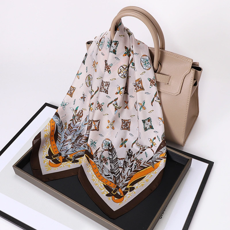 Wholesale Fashion Scarf For Women Hijab Stylish Girls Bag Scarf Custom Professional Satin Flower Pattern Scarf