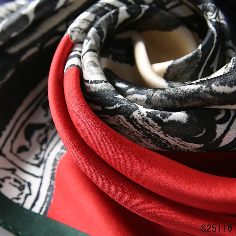 Custom Digital Printing Luxury Woman Big Polyester Scarves Custom Printed Personalized Square 100% Satin Silk Hijab Scarf