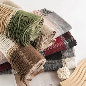 New Designer Warm Soft Pashmina Neck Scarves Shawl Blanket Ladies Plaid Tassel Cashmere Winter Scarf for Women