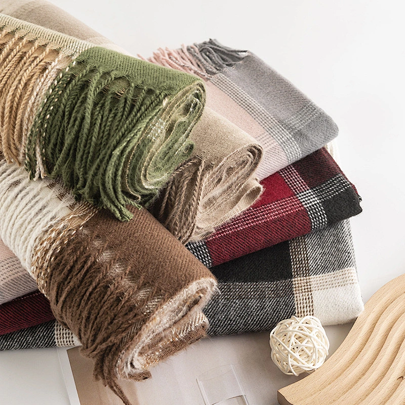 New Designer Warm Soft Pashmina Neck Scarves Shawl Blanket Ladies Plaid Tassel Cashmere Winter Scarf for Women