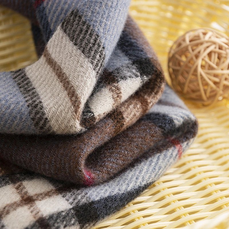 Custom Soft Classic Cashmere Feel Plaid Check and Solid Winter Scarf for Men Women