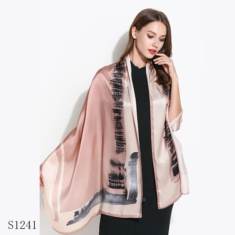 Wholesale Luxury Natural Real Silk Long Shawl For Women Print Neckscarf Head Scarf Foulard Femme 180X70cm