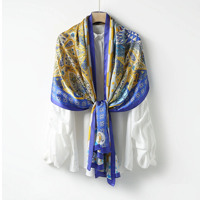 New Print Silk Scarf Shawl Women Sunscreen Silk Scarf Turban Long Wrap Beach Travel Outdoor Accessories Trendy Head Scarf