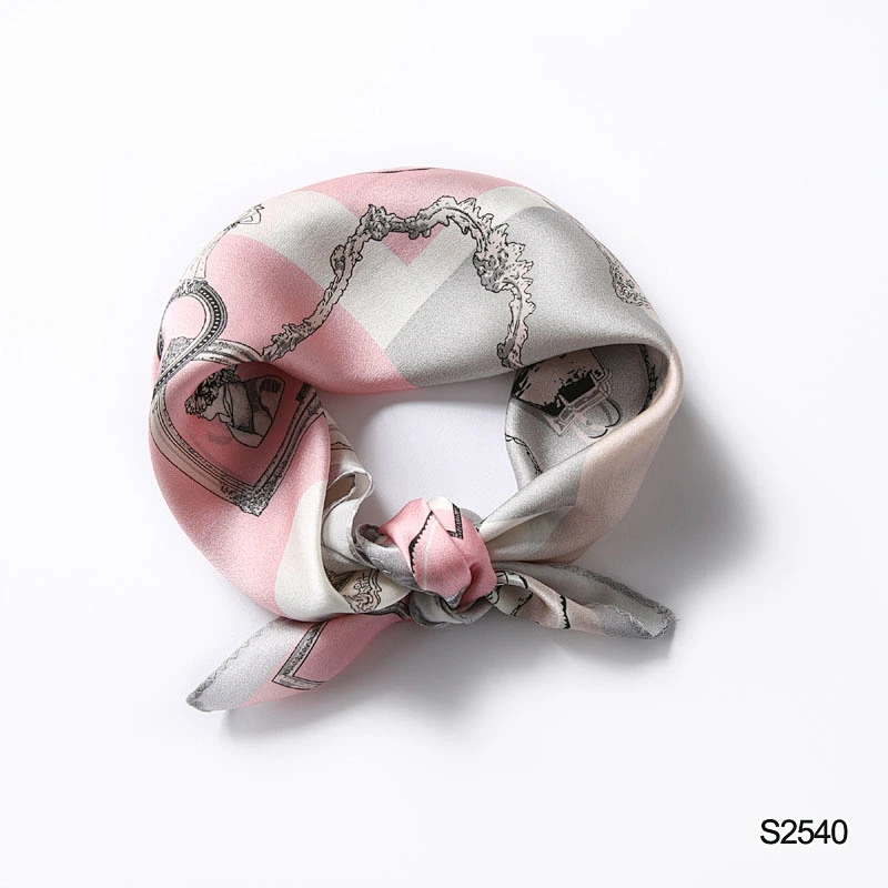 Custom high quality women 53X53cm square silk satin twill digital print scarf
