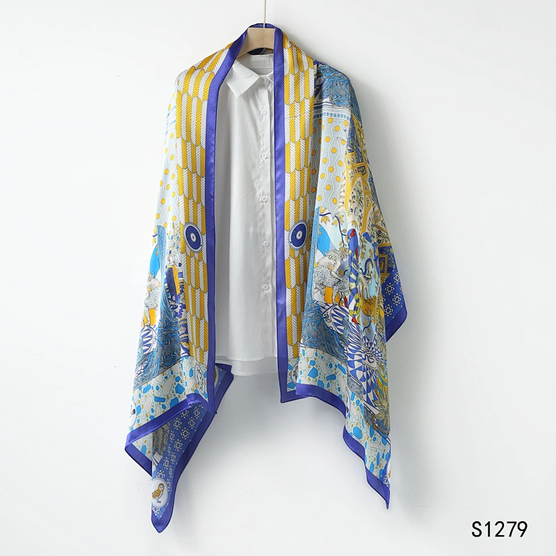 New Print Silk Scarf Shawl Women Sunscreen Silk Scarf Turban Long Wrap Beach Travel Outdoor Accessories Trendy Head Scarf