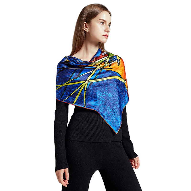 custom digital printing square silk scarves women 100% mulberry silk scarf