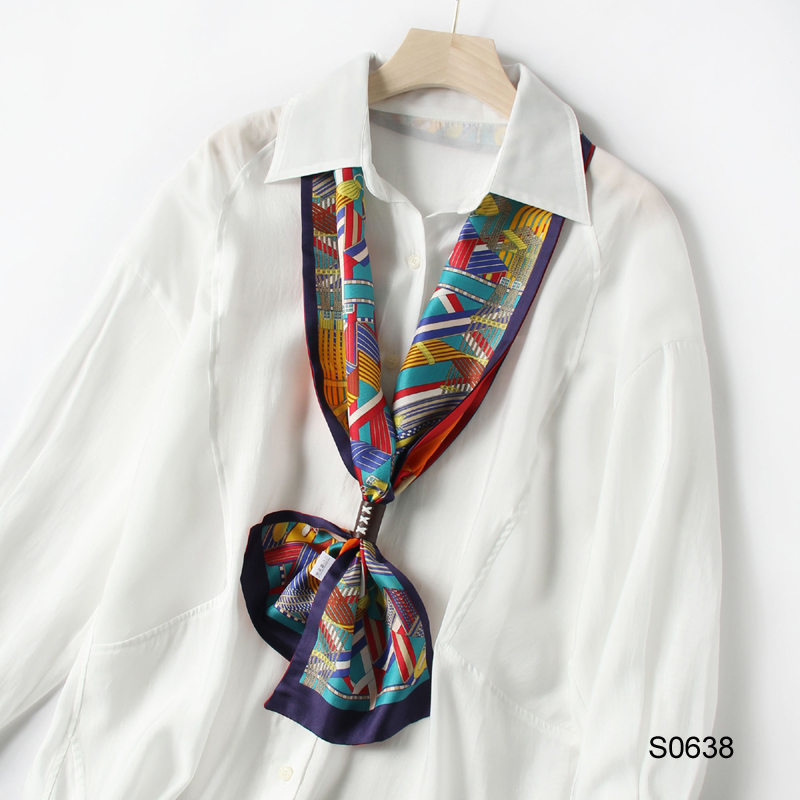 Women Luxury Neck Scarf Ladies Stylish Silky Satin Scarf Custom Printed Logo Long Narrow Neck Scarves for Summer Spring