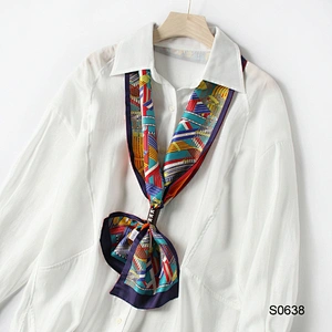 Women Luxury Neck Scarf Ladies Stylish Silky Satin Scarf Custom Printed Logo Long Narrow Neck Scarves for Summer Spring