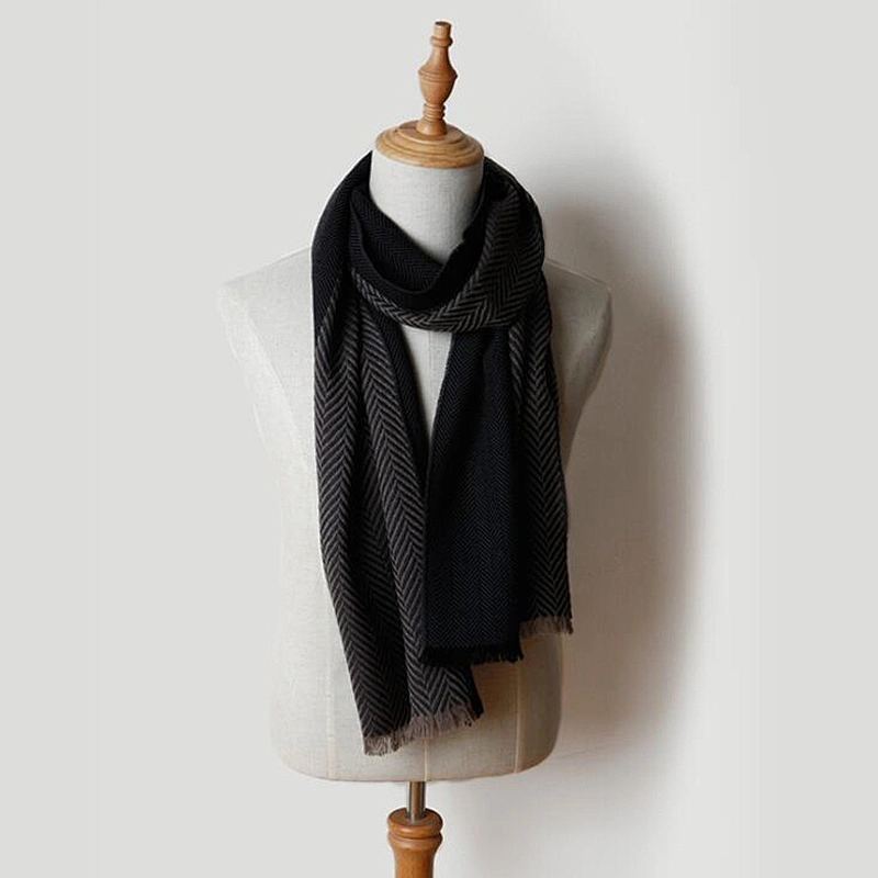 Autumn and winter new warm wool scarf herringbone color-blocking scarf for men