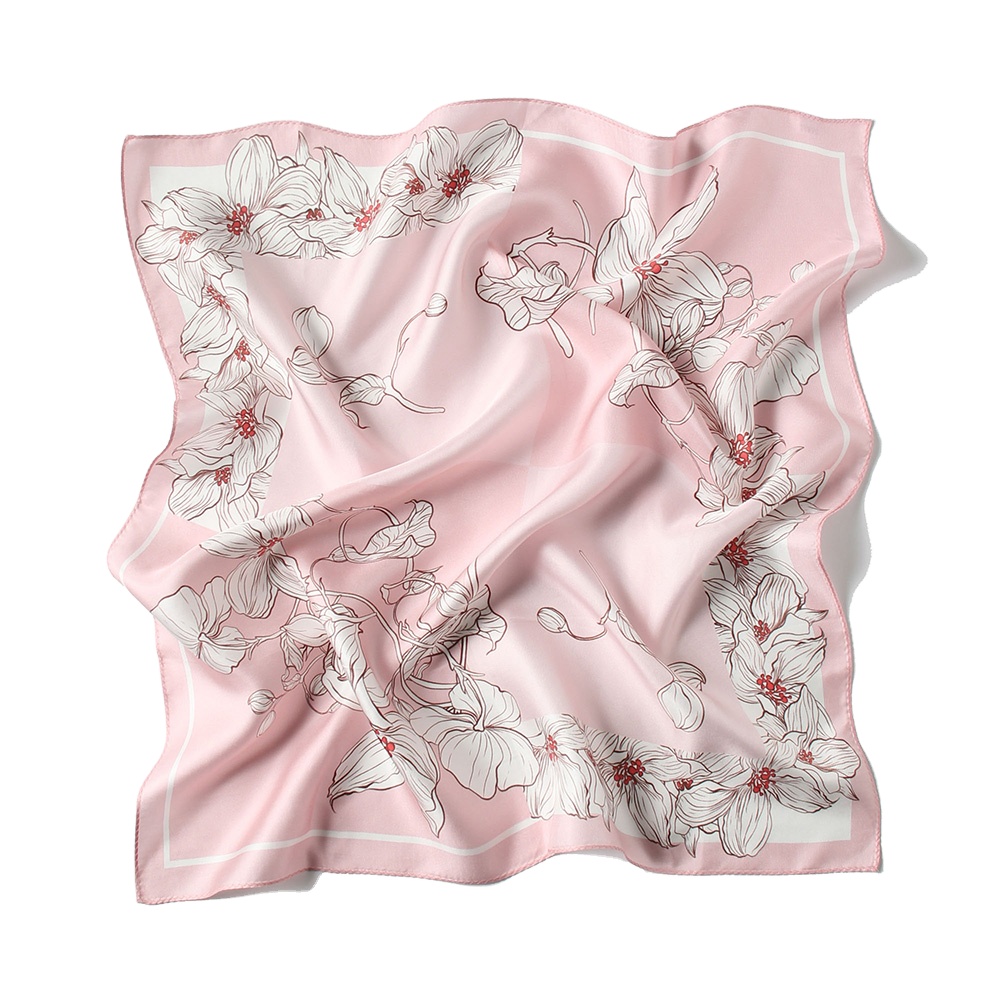 Wholesale Designer Shawls Pink Color Floral Square Scarves Custom Women Printing Silk Scarf 68X68CM