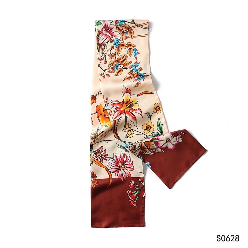 Women Luxury Floral Printed Silk Scarf Brand Designer Thin Long Silk Scarf Girl Headband Designer Neck Scarf Belt