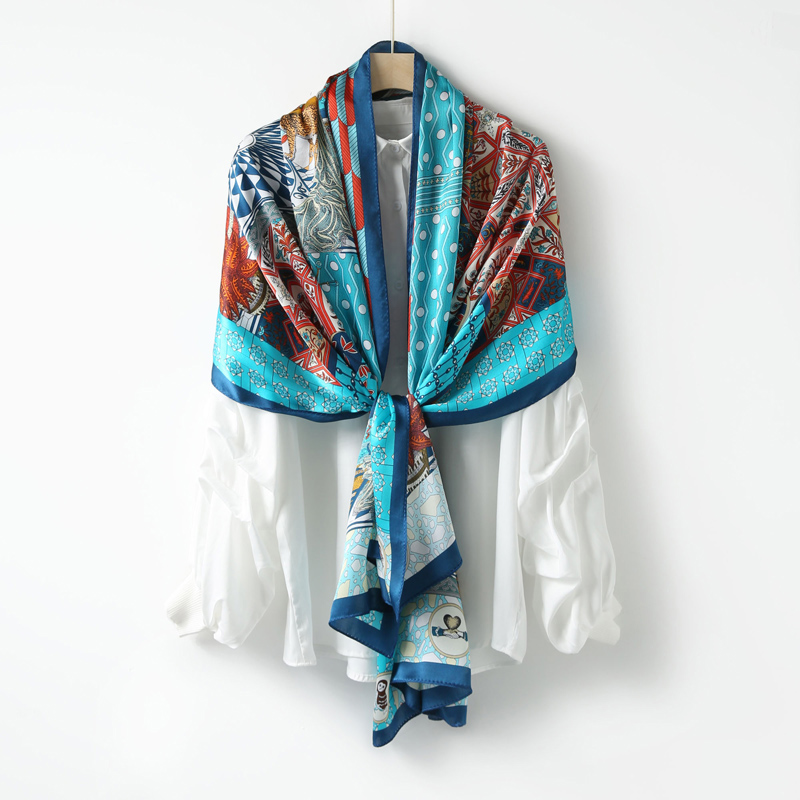 New Print Silk Scarf Shawl Women Sunscreen Silk Scarf Turban Long Wrap Beach Travel Outdoor Accessories Trendy Head Scarf