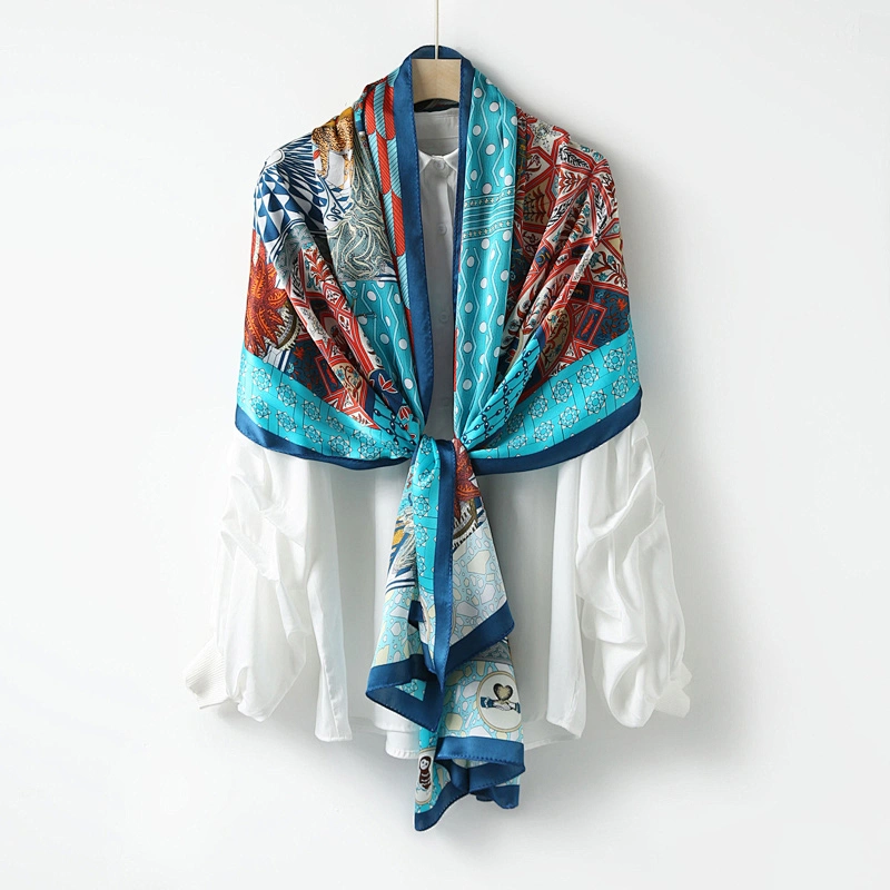 New Print Silk Scarf Shawl Women Sunscreen Silk Scarf Turban Long Wrap Beach Travel Outdoor Accessories Trendy Head Scarf