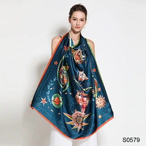 New silk scarf custom printing logo lady large square satin twill silk scarf shawl silk scarves 110*110cm