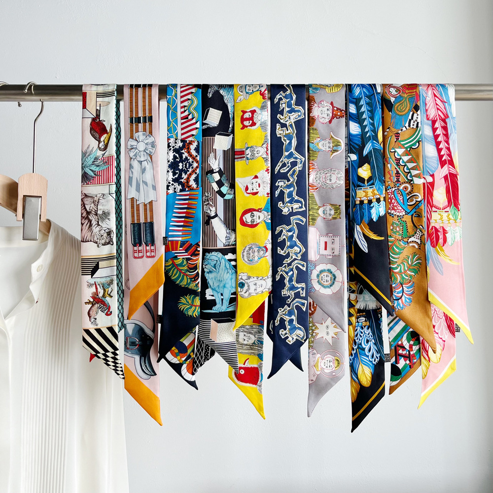 Custom Print Hair silk narrow ribbon two edge satin silk ribbon Custom Printing Twill Scarf for Girl