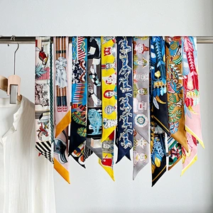 Custom Print Hair silk narrow ribbon two edge satin silk ribbon Custom Printing Twill Scarf for Girl
