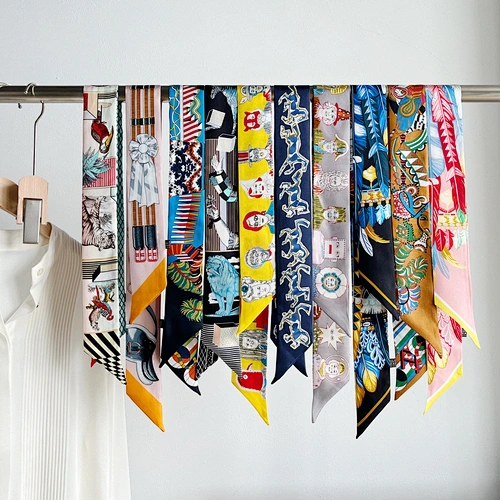 Custom Print Hair silk narrow ribbon two edge satin silk ribbon Custom Printing Twill Scarf for Girl