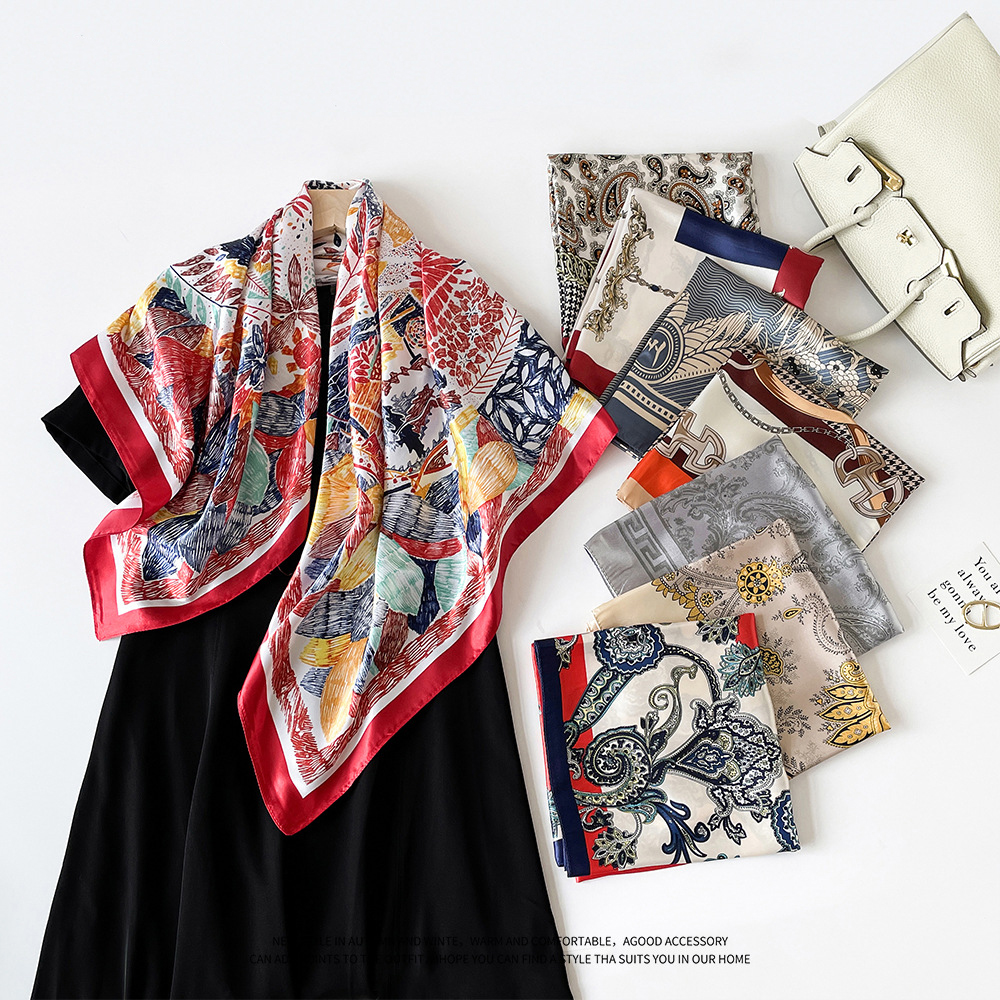 Custom Satin Scarf Professional 90cm Satin Scarfs Fashion Casual Floral Printed Ladies Scarfs For Summer