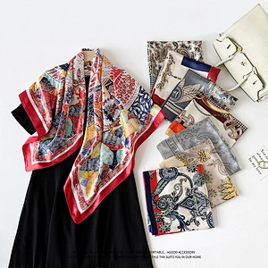 Custom Satin Scarf Professional 90cm Satin Scarfs Fashion Casual Floral Printed Ladies Scarfs For Summer
