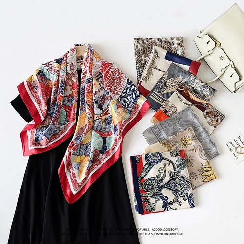Custom Satin Scarf Professional 90cm Satin Scarfs Fashion Casual Floral Printed Ladies Scarfs For Summer