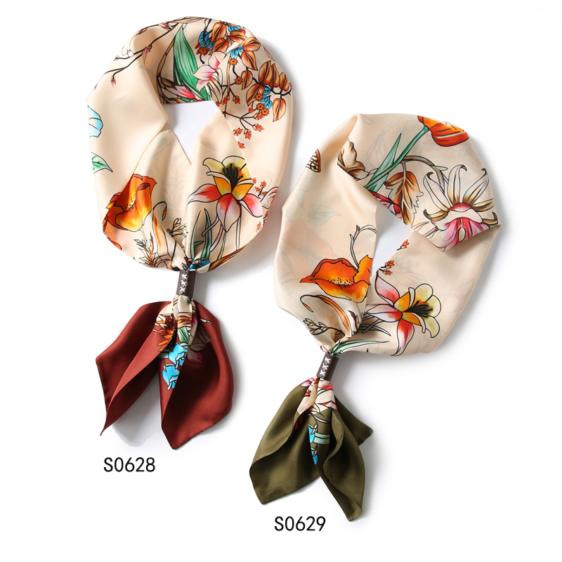 Women Luxury Floral Printed Silk Scarf Brand Designer Thin Long Silk Scarf Girl Headband Designer Neck Scarf Belt