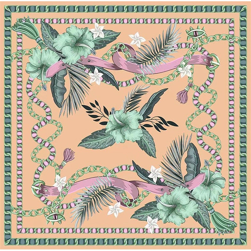 2022 New fashion large square 100% silk twill digital print scarf