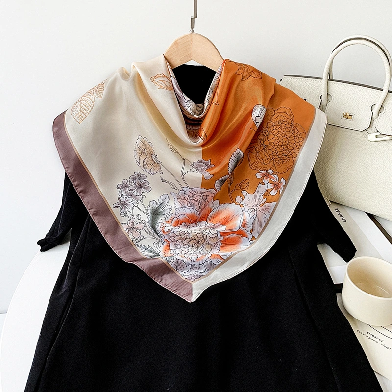 Custom Satin Scarf Professional 90cm Satin Scarfs Fashion Casual Floral Printed Ladies Scarfs For Summer
