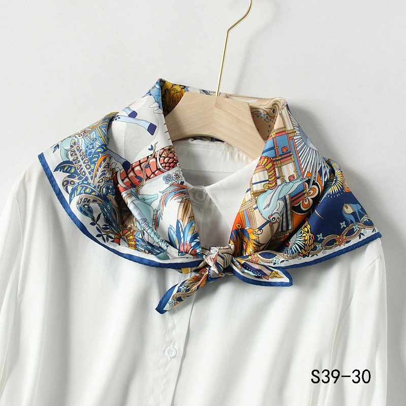 Custom Logo Digital Print 70*70cm 100 pure silk Satin Neck Scarves Square Stain Silk Scarf For Women